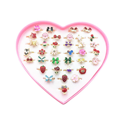 Caja De 36 Anillos De Aleación Para Niñas, Diseño Lindo Y Colorido