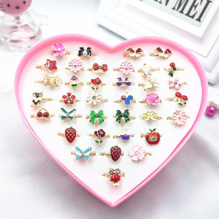 Caja De 36 Anillos De Aleación Para Niñas, Diseño Lindo Y Colorido