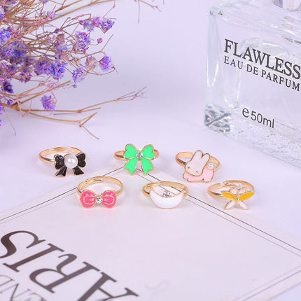 Caja De 36 Anillos De Aleación Para Niñas, Diseño Lindo Y Colorido