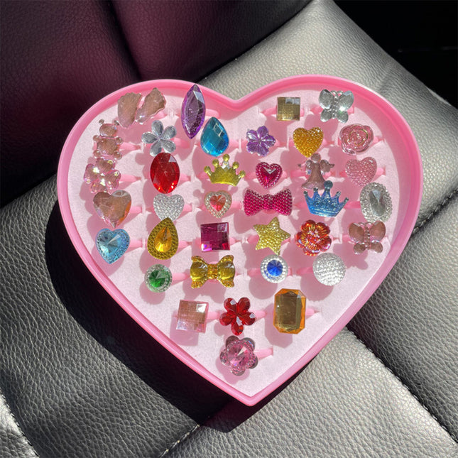 Anillos Infantiles De Princesa Con Piedras De Resina Y Múltiples Estilos