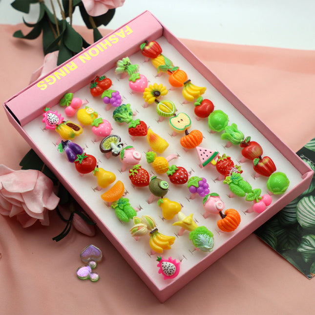Set De 50 Anillos De Resina Para Niñas, Diseños Variados, Regalos Infantiles