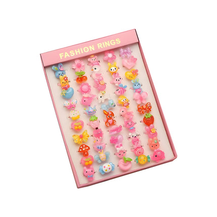 Set De 50 Anillos De Resina Para Niñas, Diseños Variados, Regalos Infantiles