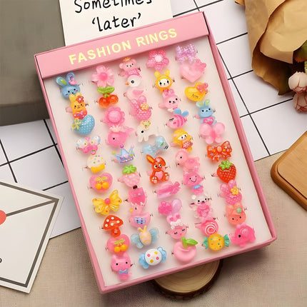 Set De 50 Anillos De Resina Para Niñas, Diseños Variados, Regalos Infantiles