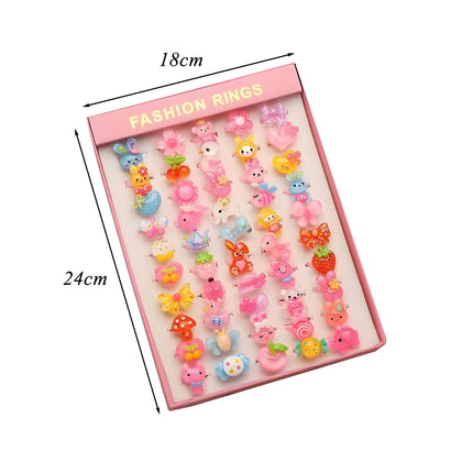Set De 50 Anillos De Resina Para Niñas, Diseños Variados, Regalos Infantiles