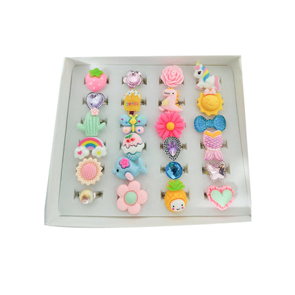 Set De 24 Anillos Para Niños Ajustables Con Piedras De Resina En Caja