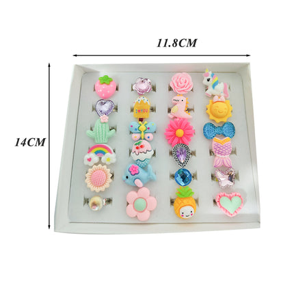Set De 24 Anillos Para Niños Ajustables Con Piedras De Resina En Caja