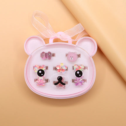 Set De 8 Anillos Infantiles De Resina Con Caja De Panda, Diseños Adorables