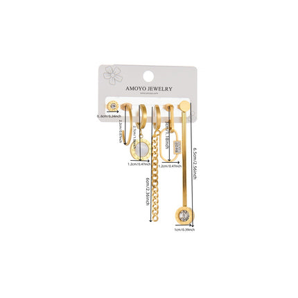 Set De Aretes De Acero De Titanio Con Cadena Asimétrica, Placa Romana Y Aros