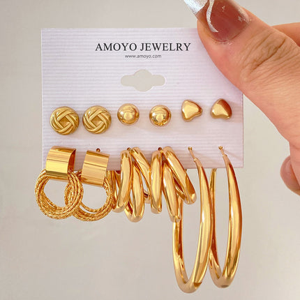 Set De Aretes Aleación Con Formas Geométricas Y Corazón Pendientes De Moda