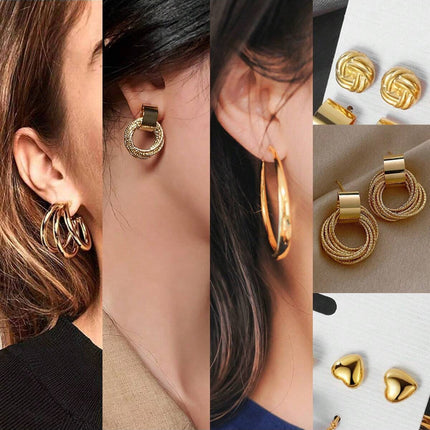 Set De Aretes Aleación Con Formas Geométricas Y Corazón Pendientes De Moda