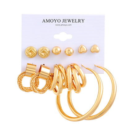 Set De Aretes Aleación Con Formas Geométricas Y Corazón Pendientes De Moda