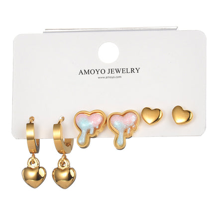 Set De Aretes Con Corazón Fluido Y Clásico Doble Estilo En Acero Inoxidable