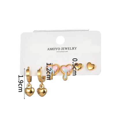 Set De Aretes Con Corazón Fluido Y Clásico Doble Estilo En Acero Inoxidable