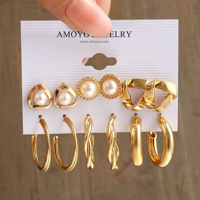 Set De Aretes Aleación Con Forma Irregular Y Pendientes Geométricos