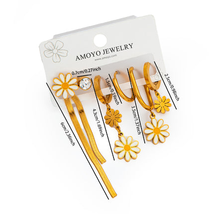 Set De Aretes De Titanio Con Flores Y Cadena Pendiente De Moda