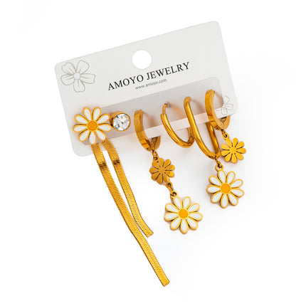 Set De Aretes De Titanio Con Flores Y Cadena Pendiente De Moda