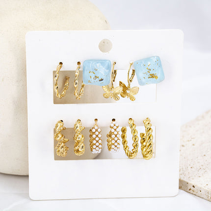Aretes De Moda Con Cubo Azul, Mariposa Y Aros Geométricos Irregulares
