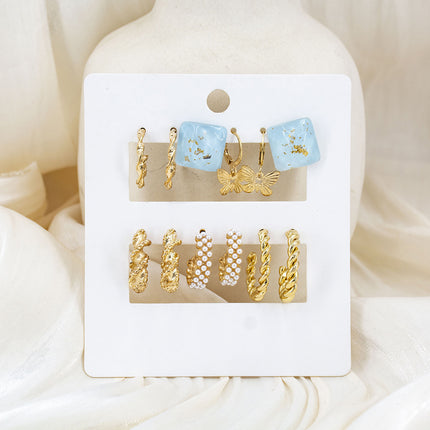Aretes De Moda Con Cubo Azul, Mariposa Y Aros Geométricos Irregulares