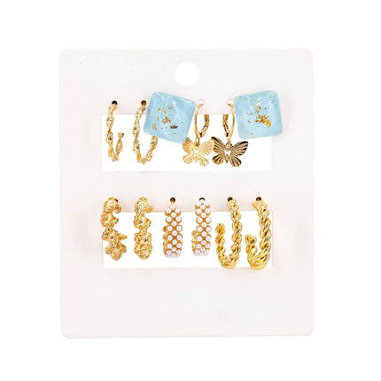 Aretes De Moda Con Cubo Azul, Mariposa Y Aros Geométricos Irregulares