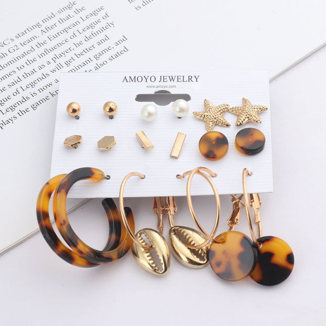 Aretes De Estrella De Mar Pendiente Aros De Resina Con Estampado De Leopardo