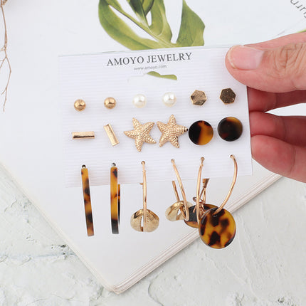 Aretes De Estrella De Mar Pendiente Aros De Resina Con Estampado De Leopardo