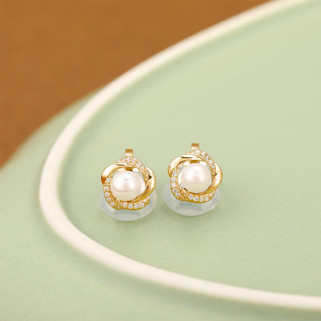 Aretes En La Oreja Diseño De Rosa Con Perla Artificial Ear Cuff Moda