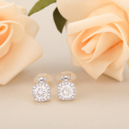 Aretes De Presion De cobre Ear Cuff Cuadrado Con Zirconia Elegante