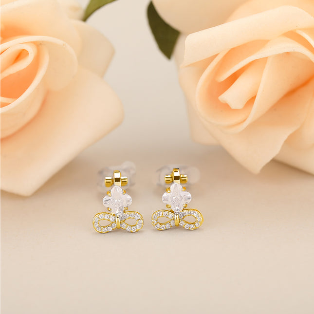 Aretes En La Oreja De Cobre Ear Cuff Con Moño Y Zirconia, Estilo Moda