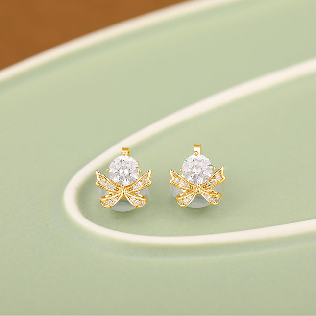 Aretes En La Oreja Fino Ear Cuff Con Lazo Delicado Y Zirconia Redonda