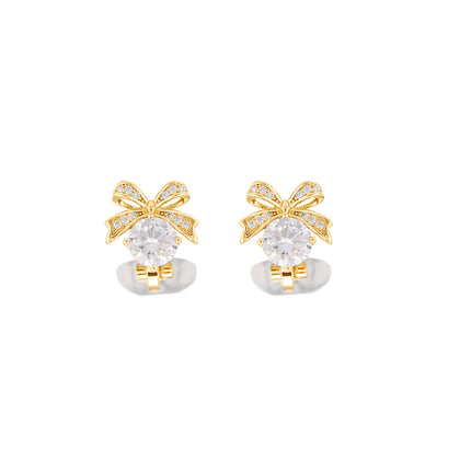 Aretes En La Oreja Fino Ear Cuff Con Lazo Delicado Y Zirconia Redonda