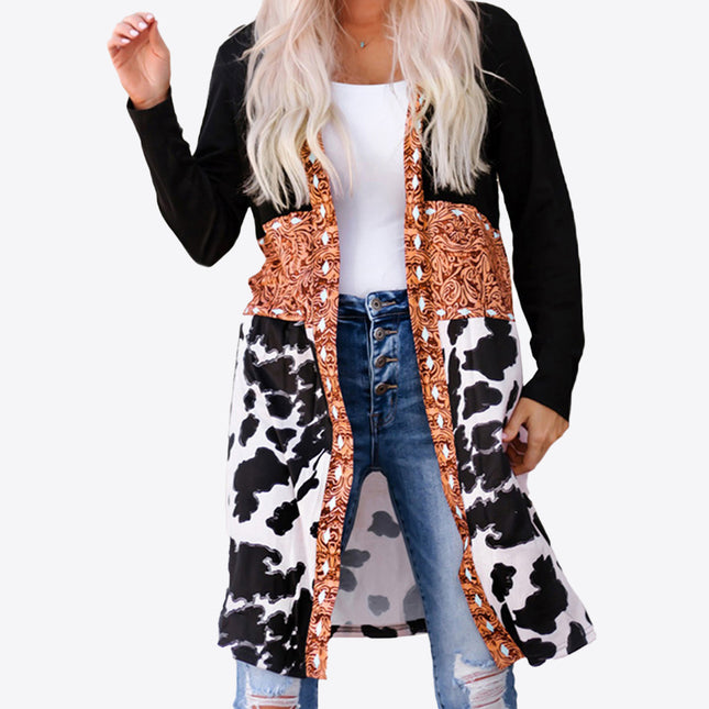 Chaqueta frontal abierta con estampado de vaca para mujer