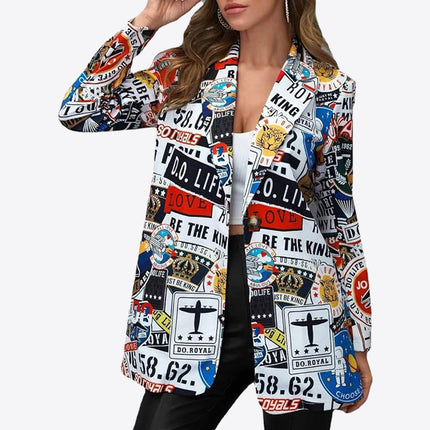 Blazer Abierto De Manga Larga Con Estampado De Gráficos
