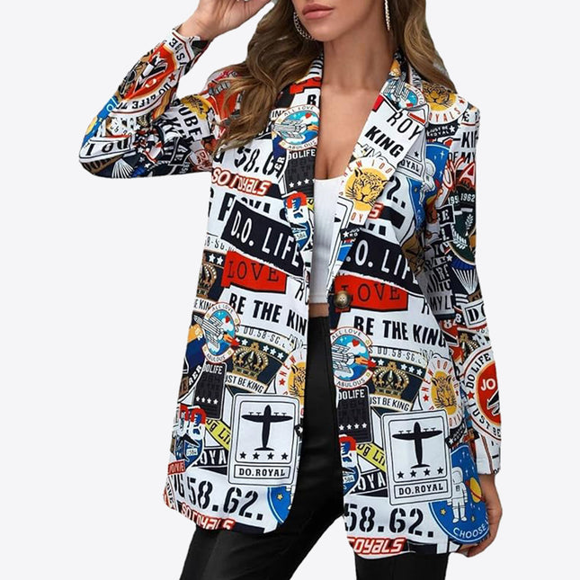 Blazer Abierto De Manga Larga Con Estampado De Gráficos