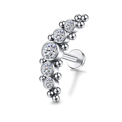 Piercing Labial De Acero Inoxidable Con Forma De Luna y Cinco Zirconitas