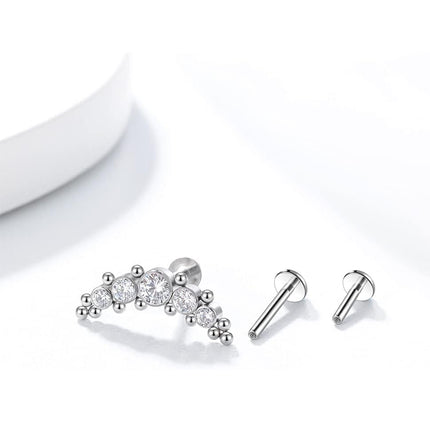 Piercing Labial De Acero Inoxidable Con Forma De Luna y Cinco Zirconitas
