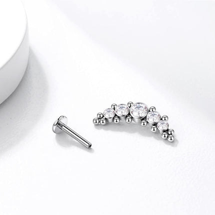 Piercing Labial De Acero Inoxidable Con Forma De Luna y Cinco Zirconitas