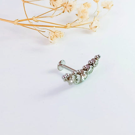 Piercing Labial De Acero Inoxidable Con Forma De Luna y Cinco Zirconitas