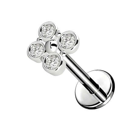 Piercing Labio De Acero Inoxidable Con Cuatro Circonitas Estilo Casual