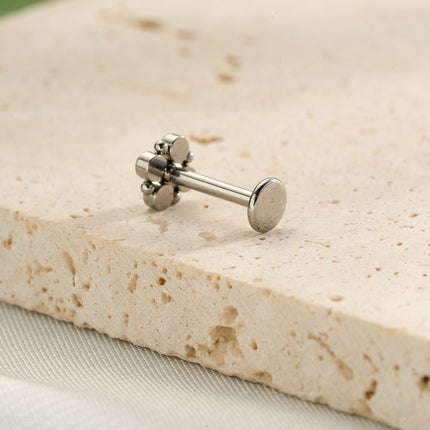Piercing Labio De Acero Inoxidable Con Cuatro Circonitas Estilo Casual