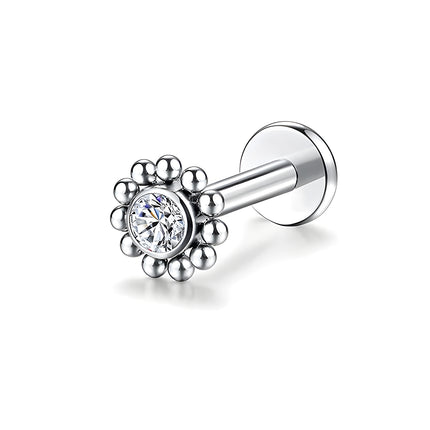 Piercing Labial De Acero Inoxidable Con Diseño de Flor De Sol y Zirconita