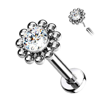 Piercing Labial De Acero Inoxidable Con Diseño de Flor De Sol y Zirconita
