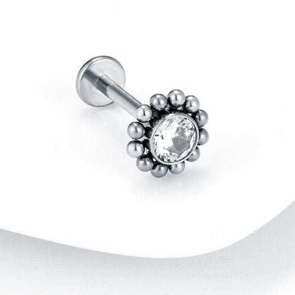 Piercing Labial De Acero Inoxidable Con Diseño de Flor De Sol y Zirconita