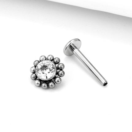 Piercing Labial De Acero Inoxidable Con Diseño de Flor De Sol y Zirconita