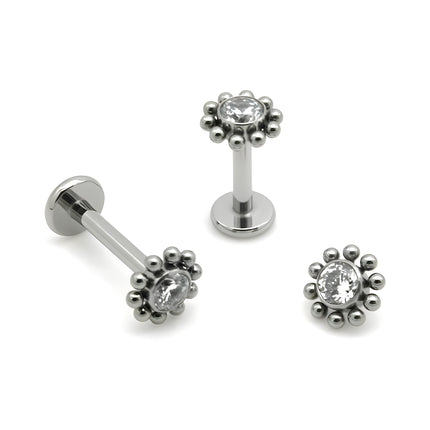 Piercing Labial De Acero Inoxidable Con Diseño de Flor De Sol y Zirconita
