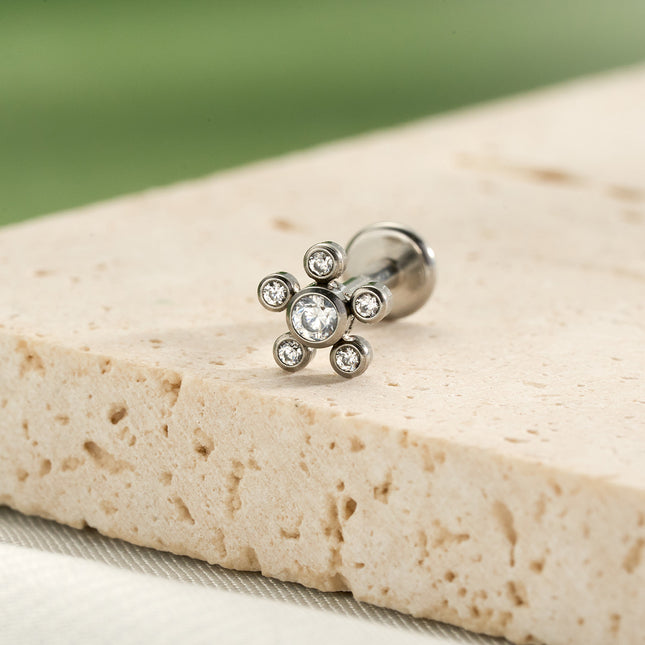 Piercing Labial De Acero Inoxidable Con Zirconita, Diseño Sencillo