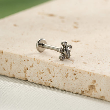 Piercing Labial De Acero Inoxidable Con Zirconita, Diseño Sencillo