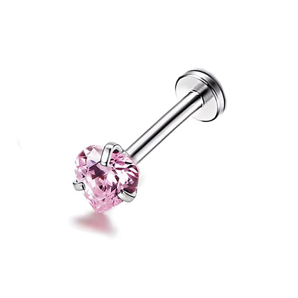 Piercing Labial De Acero Inoxidable Con Diseño de Corazón Y Zirconita