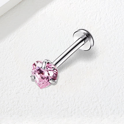 Piercing Labial De Acero Inoxidable Con Diseño de Corazón Y Zirconita