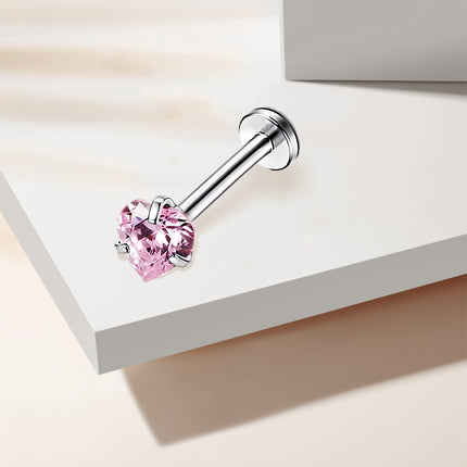 Piercing Labial De Acero Inoxidable Con Diseño de Corazón Y Zirconita