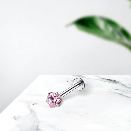 Piercing Labial De Acero Inoxidable Con Diseño de Corazón Y Zirconita